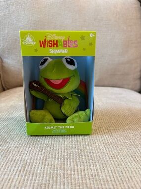 Disney Wishables Shimmer Kermit the Frog Plush in Bright Green with banjo